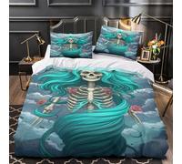 3 Piezas Microfibra Impresión 3D Skeleton Woman Funda de Edredón Impresión 3D Cremallera Funda Almohada Lavables Fantasy Juego Fundas Edredón for Adultos Single（140x200cm）