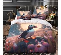 3 Piezas Microfibra Puffin Standing Funda Edredon Impresión 3D Funda Almohada Suave Fantasy Naturaleza Funda Edredon for niños y niñas King（220x240cm）