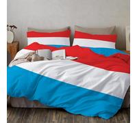 3 Piezas Microfibra Suave Bandera De Luxemburgo Funda De Edredón Cremallera Fundas Almohada Antialérgica Franjas con Bloques De Color Azul Y Rojo Niña Ligero Transpirable Ropa De Cama, 240X220Cm