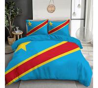 3 Piezas Microfibra Suave Bandera La República Democrática del Congo Funda De Edredón Cremallera Fundas Almohada Antialérgica Franjas Étnicas Azul Niña Ligero Transpirable Ropa De Cama, 200X200Cm