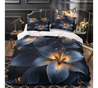 3 Piezas Microfibra Suave Blue Lily Flowers Juego Fundas Edredón Estampado 3D Funda Almohada Suave Digital Fantasy Funda de Edredón for niños y niñas Single（140x200cm）