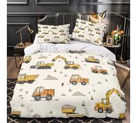 3 Piezas Microfibra Suave Estampado 3D Construction Vehicles Funda de Edredón Cremallera Oculta Fundas de Almohada Transpirable Coon Kids Juego de Fundas para Edredón for niños Single（135x200cm）