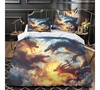 3 Piezas Microfibra Suave Fantasy Dragons Funda de Edredón Impresión 3D Fundas Almohada Lavables Epic Mythical Battle Juego Fundas Edredón Cremallera Oculta for Ancianos Double（200x200cm）