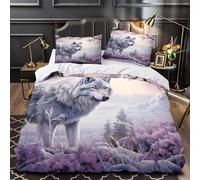 3 Piezas Microfibra Suave Invierno Wolf Standing Funda de Edredón Estampado 3D Fundas Almohada Lavables Fantasy Funda de Edredón for jóvenes Super King（260x220cm）