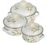 3 Piezas Mini Olla de Esmalte Vintage con Asas, Juego de Beige | Cocción Lenta y Limpieza Fácil, Diseño Retro Elegante, Cocina y Reuniones
