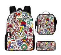 (3 piezas) Mochila de la estrella del fútbol Lionel Messi, mochila de dinosaurio, bolsa de comida, bolsa