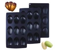 3 Piezas Molde Madeleine Trays Silicona, molde de silicona madeleines, Magdalenas Molde Madeleines 9 Cavidades, Moldes Hornear Madeleine Antiadherente para Madeleine Bombones Galletas Pudding (Negro)