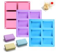 3 Piezas Molde para Jabón, Moldes Silicona para Jabones, Molde de Silicona Rectangular de 6 Cavidades, Suave y Fácil de Soltar, para Jabón Casero Hecho a Mano, Cubitos, Artesanía en Resina