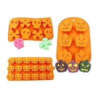 3 Piezas Molde Silicona Calabaza Halloween, Molde Silicona Fantasma Halloween, para DIY Huesos, Calabaza Sonriente, Calabaza Enojada, Gelatina, Dulces Calavera, Chocolate, Cubitos Hielo