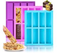 3 Piezas Moldes De Barra De Cereal Silicona, 8 Cavidades Moldes de Silicona Rectangulares Moldes para Barras de Chocolate para jabón, barra energética, barra de cereale