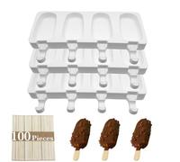 3 piezas Moldes de Helados Silicona, LuckyQianyi 12 Cavidad Juego de Moldes para Polos, sin BPA,para todo tipo de postres, helados, pasteles y chocolate,con 100 unids Palos de Madera