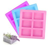 3 Piezas Moldes para Jabones, Molde De Silicona Rectangular de 6 Cavidades, Moldes Silicona para Jabones, Molde para Jabón para Jabones Artesanales, Pasteles, Cubitos