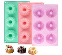 3 Piezas Moldes Savarin Silicona Savarin de Silicona 6 Cavidades Molde Con recubrimiento antiadherente, para tartas, postres, chocolate, pudín, gelatina, galletas, bagels, magdalenas y brownies, Ø 7cm