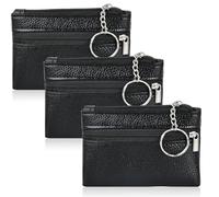 3 Piezas Monedero de Cuero, Estuches de Llaves con Cremallera y Llavero, Porta Monedas con 2 Compartimentos, para Hombre y Mujer, para Uso Diario y Viajes, Elegancia y Funcionalidad