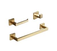 3 Piezas Montado en la Pared Conjunto de Accesorios de baño Cepillado Dorado, Incluye Anillo de Toalla de Mano de 30 cm, Soporte para Papel higiénico, Ganchos para Batas, Beelee, BA199SET-3BG2