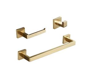 3 Piezas Montado en la Pared Conjunto de Accesorios de baño Cepillado Dorado, Incluye Anillo de Toalla de Mano de 30 cm, Soporte para Papel higiénico, Ganchos para Batas, Beelee, BA199SET-3BG2