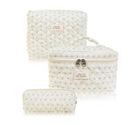 3 Piezas Neceser Mujer, Neceser Maquillaje Grande Estampado Floral De Gran TamañO Suave Neceser Tela con Cremallera PortáTil Bolsa De Maquillaje Adecuado para Mujeres Y NiñAs Que Viajan A Casa