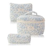 3 Piezas Neceser Mujer, Neceser Maquillaje Grande Estampado Floral De Gran TamañO Suave Neceser Tela con Cremallera PortáTil Bolsa De Maquillaje Adecuado para Mujeres Y NiñAs Que Viajan A Casa
