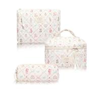 3 Piezas Neceser Mujer, Neceser Maquillaje Grande Estampado Floral de Gran TamañO Suave Neceser Tela con Cremallera PortáTil Bolsa de Maquillaje Adecuado para Mujeres y NiñAs Que Viajan a Casa