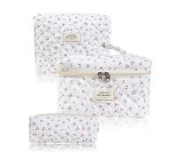 3 Piezas Neceser Mujer, Neceser Maquillaje Grande Estampado Floral De Gran TamañO Suave Neceser Tela con Cremallera PortáTil Bolsa De Maquillaje Adecuado para Mujeres Y NiñAs Que Viajan A Casa