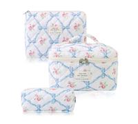 3 Piezas Neceser Mujer, Neceser Maquillaje Grande Estampado Floral de Gran TamañO Suave Neceser Tela con Cremallera PortáTil Bolsa de Maquillaje Adecuado para Mujeres y NiñAs Que Viajan a Casa