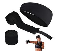 3 Piezas Negro Vendas Boxeo Set, 5m Elástico Guantes Interiores con Absorbe el Sudor y Transpira Headband, Protección Hand Wraps para Men Women, Transpirable Cinta Boxeo para MMA
