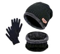 3 Piezas Niño Gorra Bufanda Guante Set, Cálido Gorro de Punto Bufanda con Forro Polar Guantes con Pantalla Táctil para Niño (Gris)