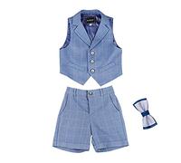 3 Piezas Niños Traje Boda Verano,Conjunto de Traje de Niños Elegante para Ceremonia,Traje Formal con Chaleco+Pantalón Corto+Pajarita para Fiesta Cumpleaños Escuela,Traje de Bautizo Bebé Niño