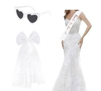3 Piezas Novia Accesorios Incluye Velo Novia,Gafas Corazon Perlas,Banda Despedida Soltera,Despedida de Soltera Accesorios (Conjunto 1)