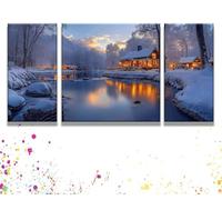 3 Piezas Paint by Numbers Cabina Lago, Manualidades Adultos Juego Pintura, Incluye Pinceles y Pinturas Acrílicas, Pintar por Numeros Kit Sin Marco, Cuadros Decoracion Salon Modernos 50x100cm y1s-221