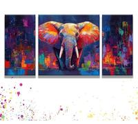 3 Piezas Paint by Numbers Color Elefante, Manualidades Adultos Juego de Pintura, Incluye Pinceles y Pinturas Acrílicas, Pintar por Numeros Kit, Cuadros Decoracion Salon Modernos 50x100cm y1s-380
