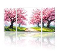 3 Piezas Paint by Numbers Rosa flores cerezo, Manualidades Adultos Juego de Pintura, Incluye Pinceles, Pintar por Numeros Kit Sin Marco, Cuadros Decoracion Salon Modernos Regalo 50x100cm y1s-991