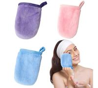3 Piezas Paño Desmaquillante,Guantes Desmaquillantes de Franela, Guante Desmaquillante Reutilizable de Microfibra, Toallita Desmaquillante,Toalla Facial Para Limpieza y Desmaquillado