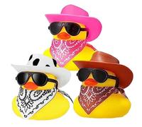 3 Piezas Patitos De Goma Salpicadero, Patos De Goma Para Bañera, Patos De Goma Juguetes Baño Bebe, Con Sombrero De vaqueros minis Bufanda Collar Y Gafas De Sol Para Coche Escritorio Oficina Decoración