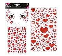 3 Piezas Pegatinas Caras de Corazon para San Valentín, Tatuajes Temporales Removibles, Pegatinas de Diamantes Brillantes para Halloween Navidad Uñas Rostro Cuerpo, Rojo