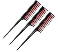 3 Piezas Peine Triple, Peines de Cola de Rata para Mujeres, Peine de Estructura de Herramientas para Peinar la Espalda, Burlarse de la Raíz, Agregar Volumen, Estilo Nocturno (Negro y rojo)