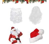 3 Piezas Peluca de Papá Noel, Barba y Peluca de Santa Claus, Barba de Papa Noel, Peluca y Barba de Santa con Set de Peluca y Barba, para Disfraz de Halloween, Navidad, Cosplay y Fiesta