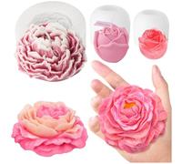 3 Piezas Peonía Flor Silicona Vela Moldes Set, 3D Peonía y Rosa Silicona Resina Jabón Moldes, Flor Fondant Silicona Moldes para decoración de pasteles hechos a mano Chocolate Epoxy Casting