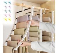 3 Piezas Perchas Pantalones, 7 en 1 Perchas Ahorra Espacio, Pantalonero Plegable, Soporte para Pantalones para Armario, Inoxidable Percha Pantalones Multiple para Jeans Faldas Bufandas Toallas Sábanas
