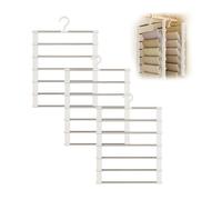 3 Piezas Perchas para Pantalones 7 en 1, Juego de Colgadores Múltiples Acero Inoxidable, Ahorra Espacio, Antideslizantes, Gancho Giratorio, Organizador Armario para Jeans, Faldas, Bufandas y Corbatas