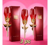 3 piezas Perfume de Cristal Rosa 50ml | Edición de San Valentín Envoltorio de Ramo | Pimienta Flores de Frambuesa Ámbar | Diseño Rama Dorada Regalo Romántico | Perfume para el Cabello