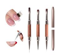 3 Piezas Pincel Uñas Doble Cabeza, Pinceles para Uñas Profesionales con Tapas Metálicas, Ideal para Gel de Uñas, Builder Gel, Manicura Francesa y Nail Art, Mango de Madera para DIY y Salon