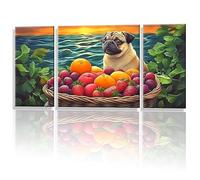 3 Piezas Pintar por Numeros Adultos, Paint by Numbers Perro Fruta Diseño Patrones, DIY Pintura Acrilica Sin Marco, Manualidades Adultos, con 3- Pinceles, Cuadros Decoracion Hogar 40x80cm y1s-755