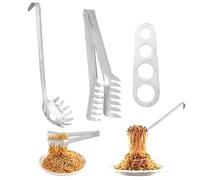 3 Piezas Pinza Spaguetti, Cuchara de Espagueti, Herramienta Medidora de Espaguetis, Acero Inoxidable Uego de Servidor, Pinzas Cocina para Cocinar Pasta, Ensaladas, Carnes a la Parrilla, Plata