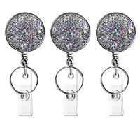 3 Piezas Portatarjetas retráctiles, Llavero Retractil,carrete de insignia para tarjetas de identificación para enfermera, voluntario, profesor, estudiante, trabajador de oficina (Plata Flash)