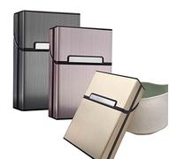 3 Piezas Portátil Caja de Cigarrillo, Funda de Aluminio con la magnétic Plastico Pitilleras para Hombre Mujer Caja Cigarrillo para 20 Cigarrillos（gris, rosa, dorado）