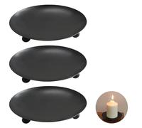 3 Piezas Portavelas, Porta Velas, Metal Candelabros para Velas Decorativos, Pedestal de Metal Soporte Vela Negro, Candelero Platos Candelabro Redondo para Velas de Pilar, Hogar Fiestas Decoración