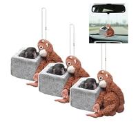 3 piezas Protect Punch The Monkey Car Rear View Mirror Pendiente, CuteMonkey Holding Plush Toy Hanging Ornament,2D Acrylic Team Punch Monkey Car Pendant,Funny MonkeyOrnament for Auto Interior