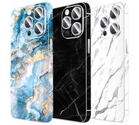 3 Piezas Protector de Piel para iPhone, LucBuy Adhesivo Brillante para Bordes Completos, Protector Trasero con Textura de Piedra de Ajuste Preciso, Decoraciones para Teléfono para iPhone 13 Pro