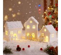 3 Piezas Pueblo de Navidad Blanco, Pueblo Navideño con Luces, Casas de Nieve Miniatura, Casita Navidad LED, Decoración Navideña Americana Madera Pilas Exquisita Luminosa Cabaña Farolillo Casa Invierno